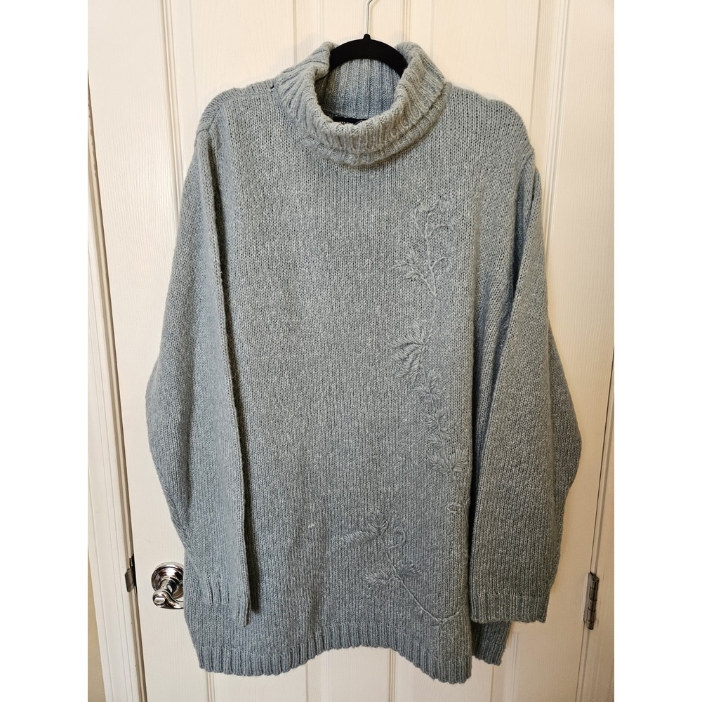 Venezia Jeans - Lane Bryant Blue Knit Pullover Floral Cozy Turtleneck Sweater 28